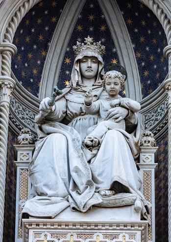 Virgin Mary & Christ Child on Duomo Santa Maria del Fiore in Florence at Tuscany, Italy