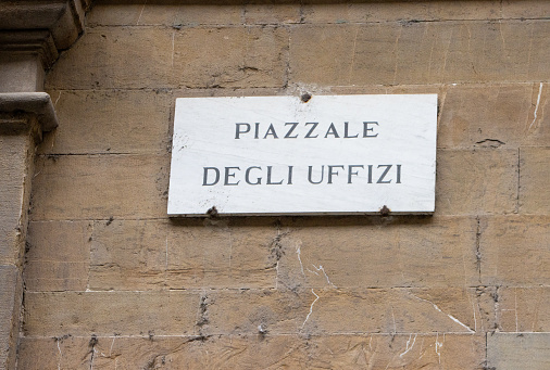 Place Sign for Piazzale degli Uffizi in Florence at Tuscany, Italy