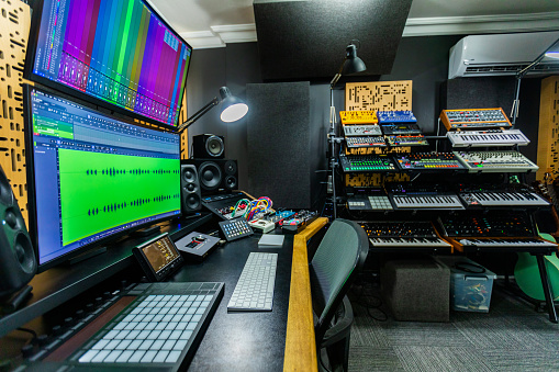 Recording equipment in a professional recording studio