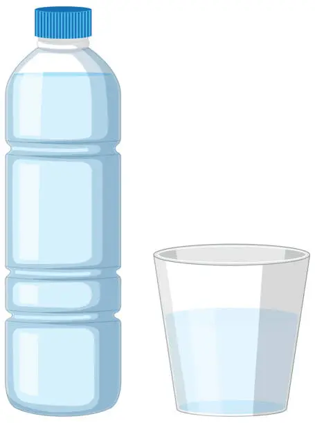 Vector illustration of A bottle and glass of water