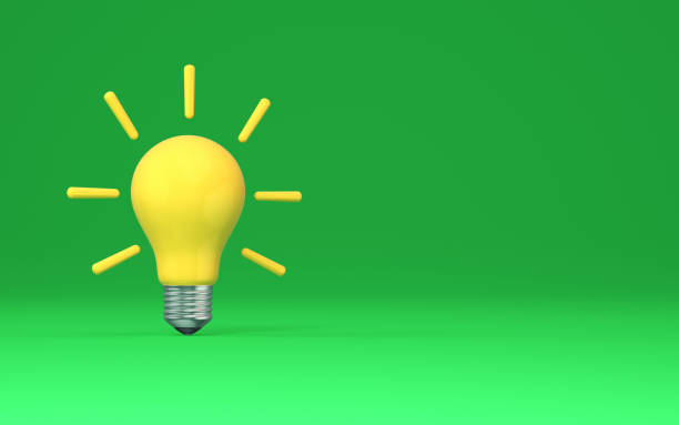 istock Yellow 3D Light Bulb on Endless Green Background 1451737139