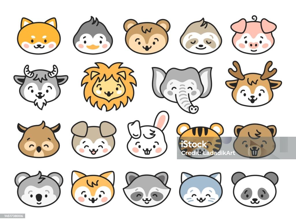 Ilustración de Avatares De Animales Kawaii Pegatinas Lindas De Dibujos Animados Con Caras De Animales Divertidos Retratos De Perros Leones Gatos Mascotas Divertidas Infantiles Conjunto De Zoológico Vectorial Ordenado Aislado y más Ilustración de Avatares De Animales Kawaii Pegatinas Lindas De Dibujos Animados Con Caras De Animales Divertidos Retratos De Perros Leones Gatos Mascotas Divertidas Infantiles Conjunto De Zoológico Vectorial Ordenado Aislado y más