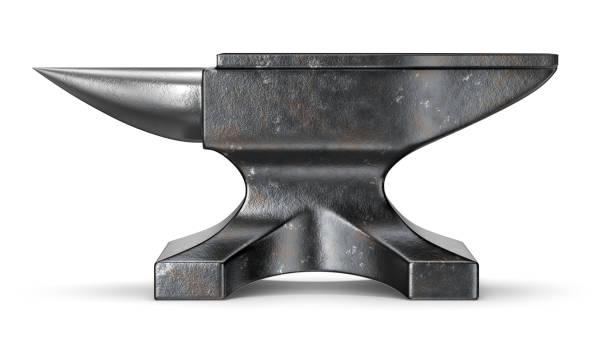 old metal blacksmith anvil isolated on white background - aambeeld stockfoto's en -beelden