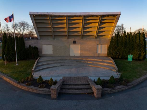 istock Empty concrete bandstand in a park at sunrise 1451745911