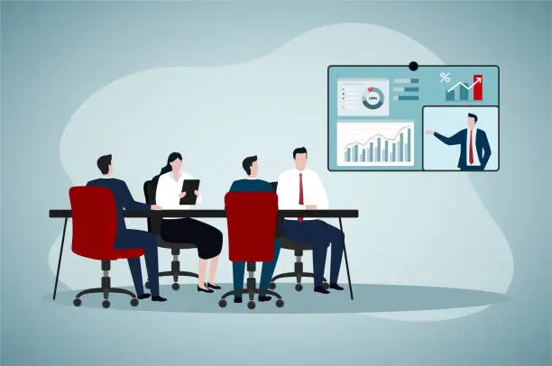 Vector illustration of Online board presentation, online meeting