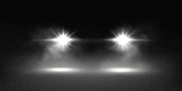 Vector illustration of Car headlights, automobile light overlay effect.