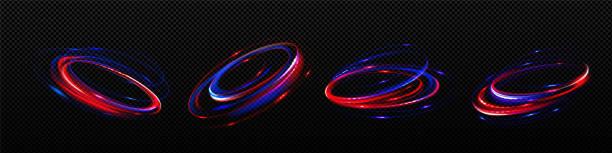 lichtbewegungseffekt, kreisspuren des glühens - spiral shape red shiny stock-grafiken, -clipart, -cartoons und -symbole