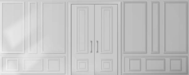 istock Wall with white wooden panels and doors 1451760344