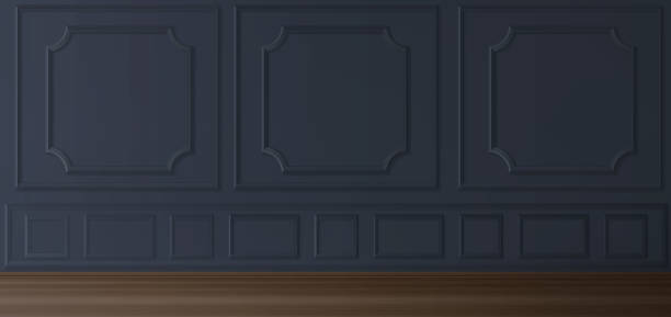 istock Room interior with wooden floor and black panels 1451760657