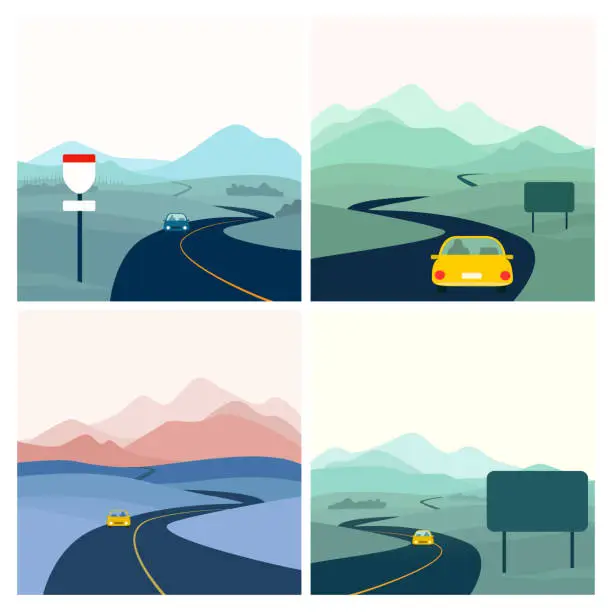 Vector illustration of Long road landscape