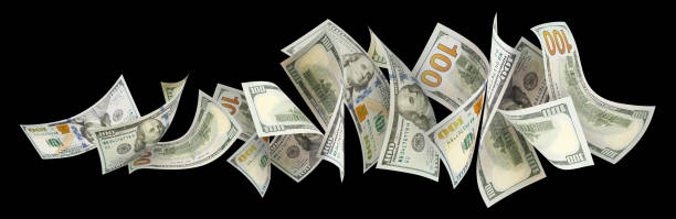 istock Flying 100 American dollars banknotes on black 1451764816