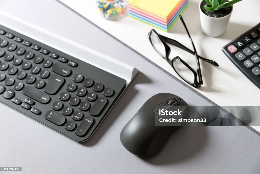 Computer Mouse And Keyboard Workspace Stock Photo - Download Image Now ...