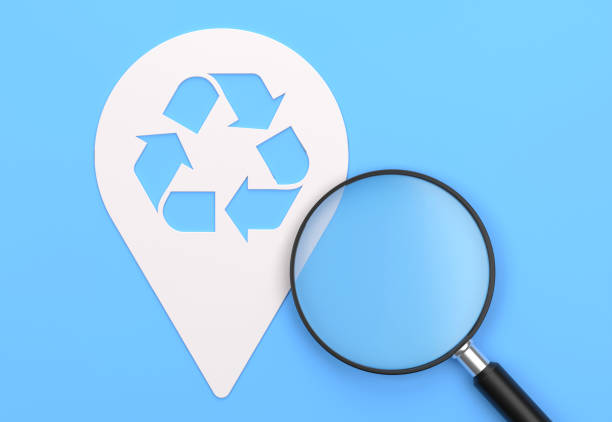 Magnifying glass And Pin Shape With Recycling Icon. Searching Concept.