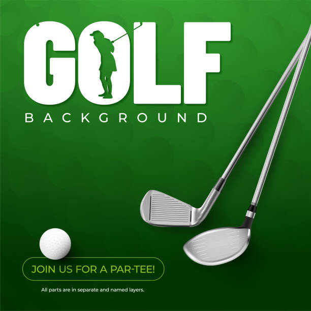 Golf clubs and ball with shadows on green Golf clubs and ball with shadows on green - background for your golf design. Vector illustration. golf stock illustrations
