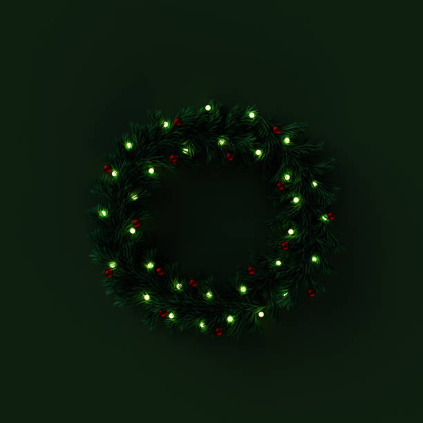 istock Christmas wreath made of pine branches and decorated lights. 3d render 1451778361