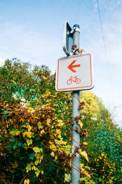 istock Bike path traffic sign in the park. 1451786292