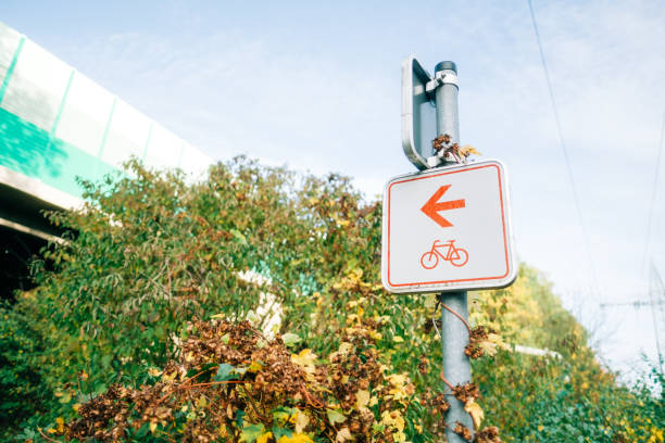 istock Bike path traffic sign in the park. 1451786567