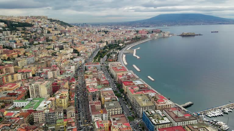 4k Panorama of the Gulf of Naples, view from the drone. Italian city Naples view from above