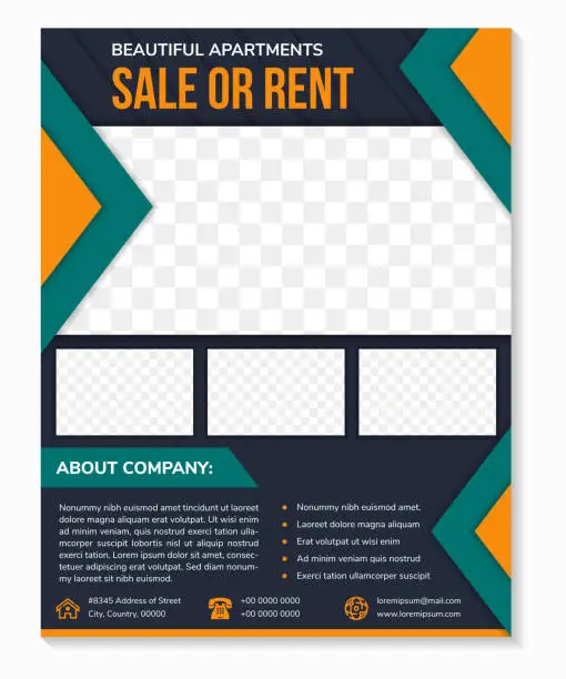 Vector illustration of Sale or rent Real Estate Flyer, Business apartment Flyer