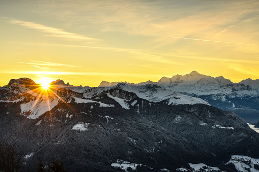 Sunrise and view of Mont Blanc during winter