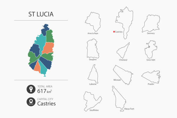 Map Of St Lucia With Detailed Country Map Map Elements Of Cities Total Map Of St Lucia With Detailed Country Map Map Elements Of Cities Total Areas And Capital 