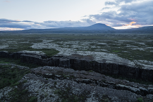 Drone Aerial of Thingevellir National Park in Iceland. High quality photo