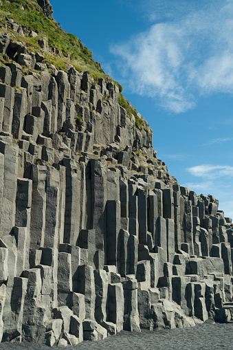 Reynisfjara Black Sand Beach Basalt columns in Iceland. High quality photo