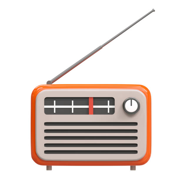 3d realistische orange alte retro vintage radio tuner empfänger symbol. nationaler weltradiotag. vektorillustration im cartoon-stil isoliert auf weißem hintergrund - hörfunksender stock-grafiken, -clipart, -cartoons und -symbole