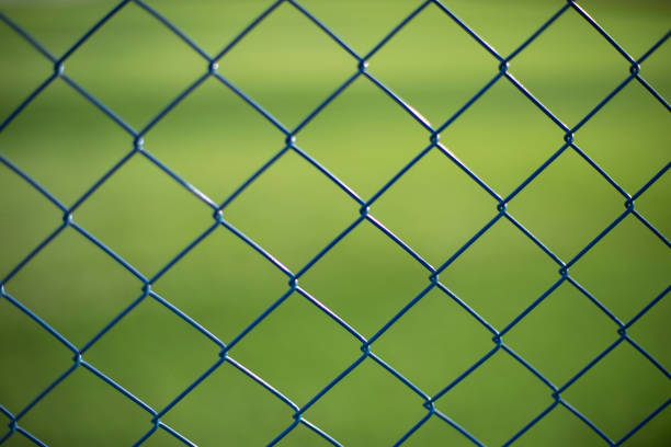 istock Fence net. Fence on green background. 1451815728