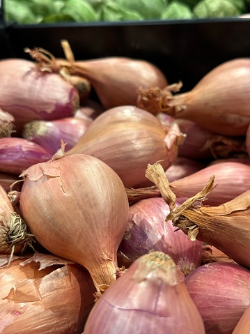 garlic onion shallot parsley on a wooden board