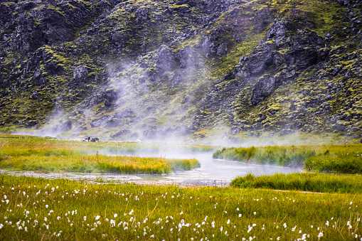 Landmannalaugar in the Highlands of Iceland Geothermal Area with Green Mountains