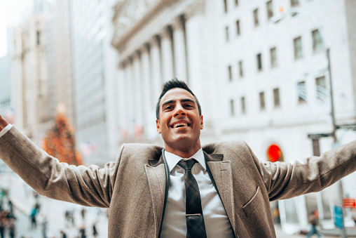 succesful business man happiness in wall street