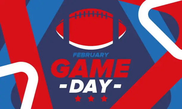 Vector illustration of Game Day. American football playoff. Super Party in United States. Final game of regular season. Professional team championship. Ball for american football. Sport poster. Vector illustration