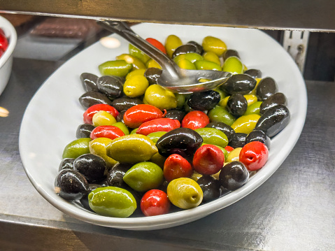 Olive antipasto inside a retail display