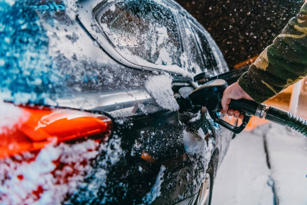 istock Refuelling diesel gas on petrol station at winter 1451835120