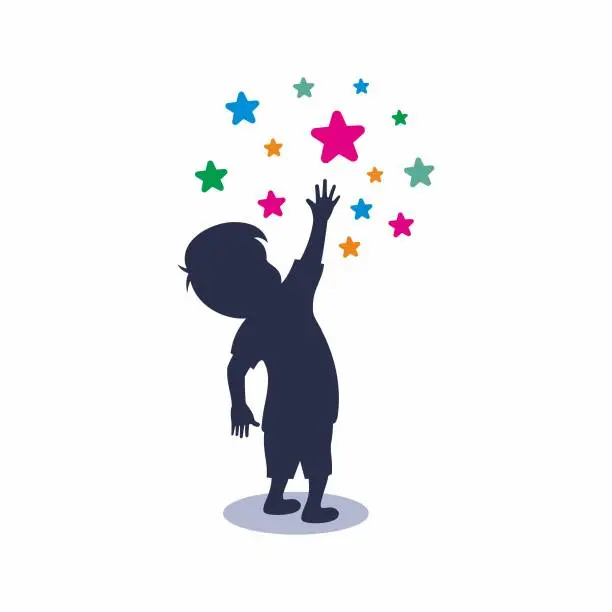 Vector illustration of child logo reaching for the stars