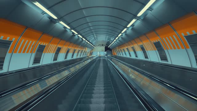 Going down the subway on the escalator