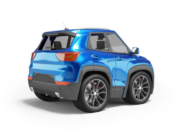 istock 3d illustration of blue car rear view on white background with shadow 1451851955