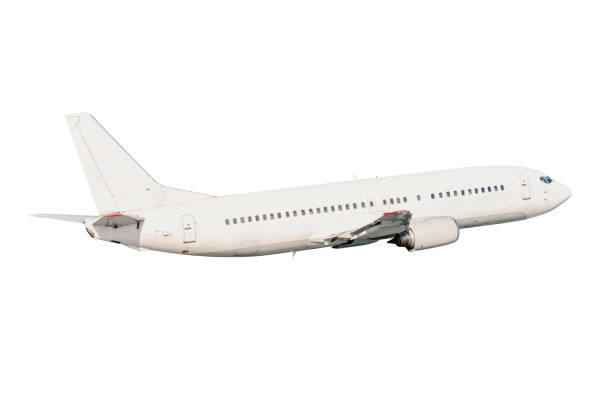 istock Passenger airplane flies isolated on white background 1451851988