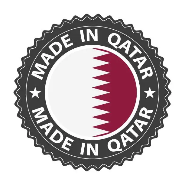 Vector illustration of Made in Qatar badge vector. Sticker with stars and national flag. Sign isolated on white background.