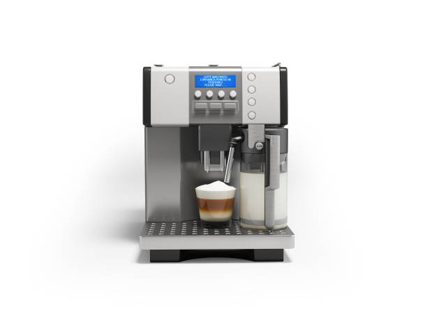 istock 3d illustration of professional coffee machine with cappuccino machine for preparing coffee drinks front view on white background with shadow 1451855105