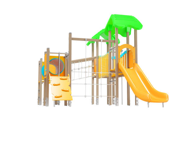 istock 3D illustration of playground complex for children with slide on white background no shadow 1451855970