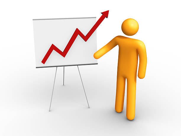 istock Yellow stick figure next to a line graph increasing stats 145185903