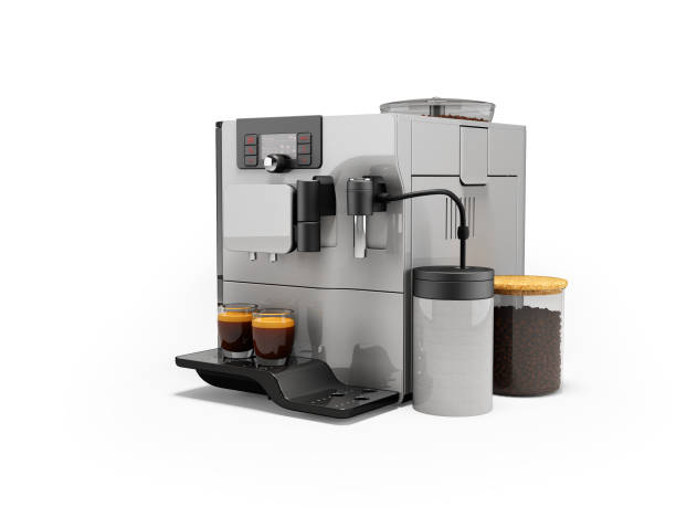 istock 3d illustration of white professional automatic coffee machine with coffee grinder on white background with shadow 1451861878
