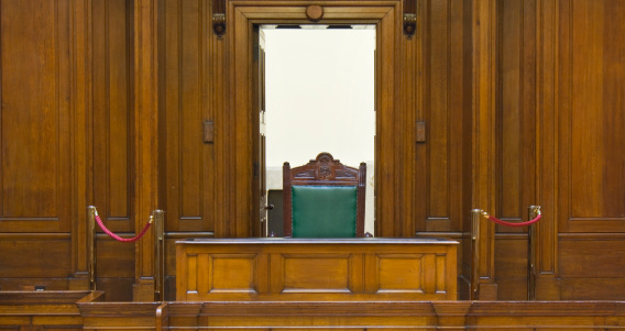 Very old courtroom (1854) with Judges chair at St Georges Hall, Liverpool,UK