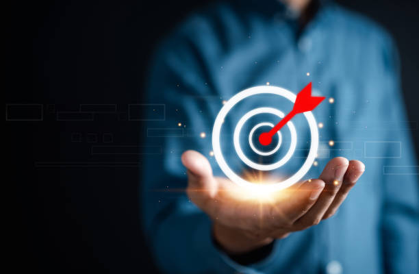istock Businessman showing business target planning development leadership and customer target group, investment growth and success development, achivement, goal, strategy, finance concept. 1451864700