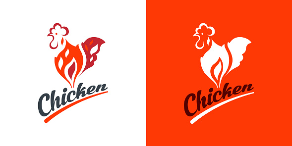 Fire rooster logo template. Barbecue concept, grilled food or icon for fast food restaurant. Logo and label template. Vector, illustration