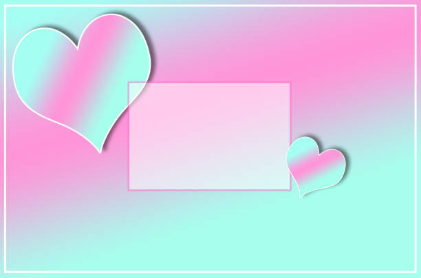 pink blue background with card as copy space, next to two hearts, creative art design