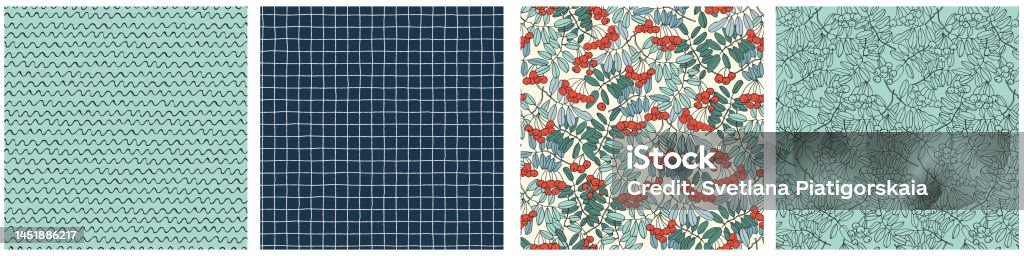 Tree Branch Repeating Pattern Seamless Repeating Patterns Set With Rowan Tree Branches And Ashberries ...