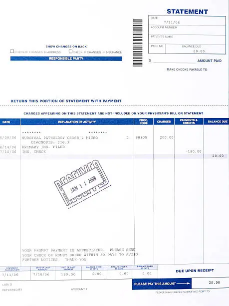 Photo of Medical Bill, Surgical Pathology Skin, 216.3 Benign Mole, Health Care